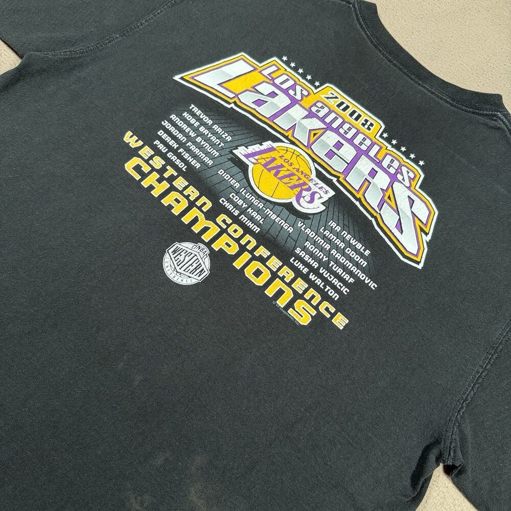 Los Angeles Lakers Shirt Large Black Yellow NBA 2008 Champions Pullover Y2K Mens